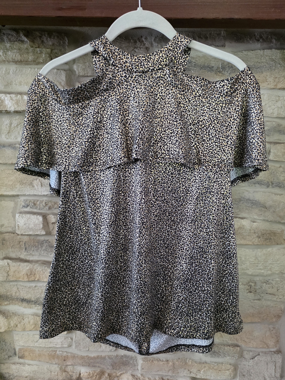 Michael Kors Black and Gold Cold-Shoulder Ruffle Top